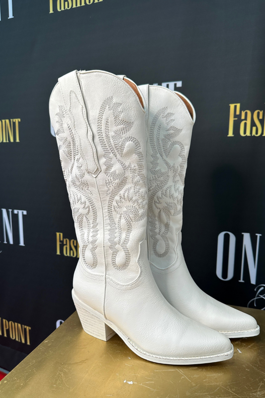 Tall White Leather Cowboy Boots